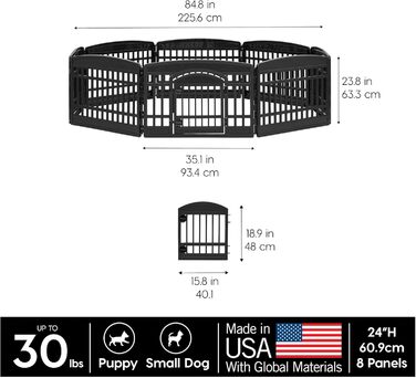 Iris Ohyama Dog Playpen with 8 Panels, 24
