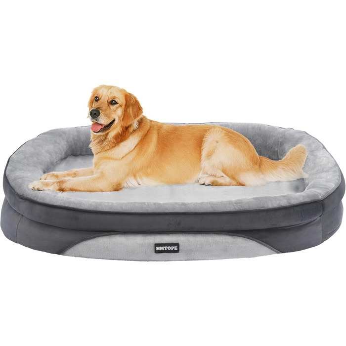 Ортопедичне ліжко для собак, ліжко-софа для собак з валиком, неслизьке дно, знімне та миюче, середні та великі породи, 106 x 79 x 17 см, світло-сірий колір