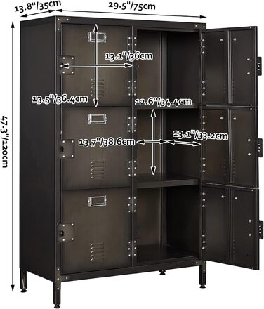 Metal locker with lockable doors, industrial steel cabinet for school, home, office, garage, H140*W38*D46 cm (6 doors)
