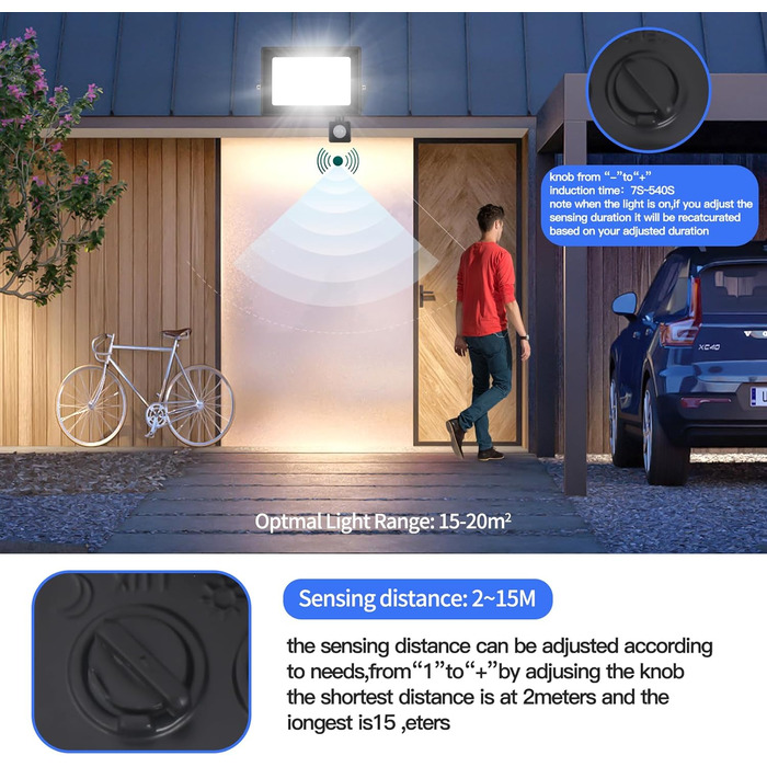 LED Floodlight 50W, Outdoor 5000LM, Spotlight 72 LED IP65 Waterproof, Outdoor Floodlight 6500K Cold White, 230V for Garage, Garden 【2 Pieces Black】 (50wgj 6500k Cold White, Motion Sensor)