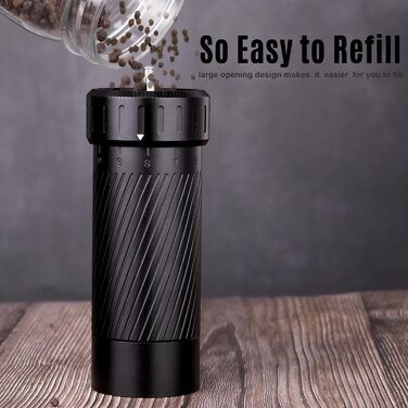 Homnoble Professional Pepper Grinder, Metal High-Performance Pepper Grinder, Heavy-Duty Pepper Grinder, Manual Aluminum Refillable Pepper Grinder with Latest External Adjustable Coarseness Design