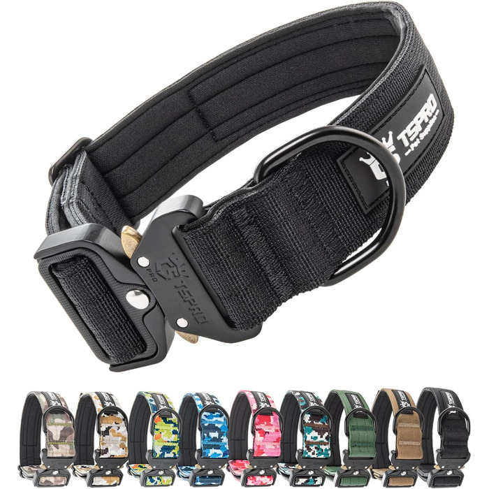 Преміум нашийник для собак TSPRO з нашивкою, тактичний, чорний, M (38.1-45.7 см)