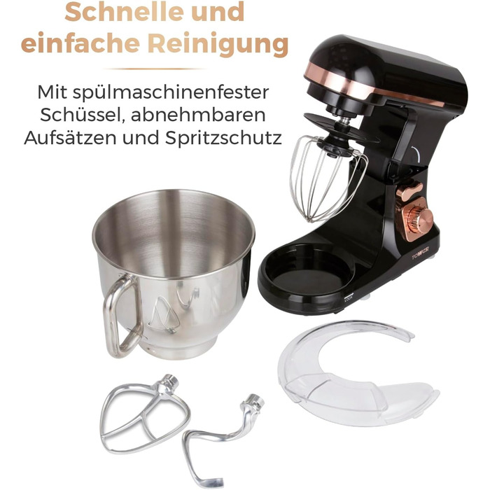 Tower 1000W 3-in-1 Stand Mixer with 6 Speed Settings & Pulse - Rose Gold