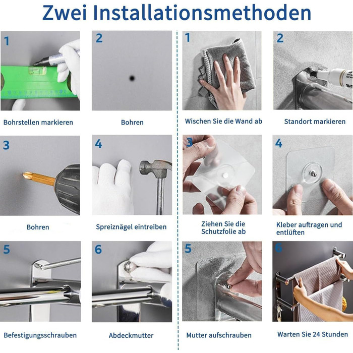 Висувний тримач для рушників ANBOO (43-78 см) з 2 гачками, нержавіюча сталь, дворівневий, для ванної кімнати та кухні, сріблястий