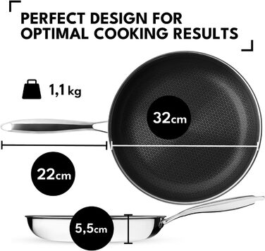 Сковорода Onyx Cookware з антипригарним покриттям | 32 см | Для всіх типів плит (індукція) | Без PFOA | Нержавіюча сталь/Алюміній