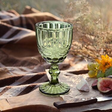 Joeyan 300ml Green Wine Glasses, Set of 4 Vintage Goblets with Cut Glass, Colored Wine Glass for Wine Juice Drinks, Red Wine Glasses White Wine Glasses Drinking Glasses with Stem, Dishwasher Safe