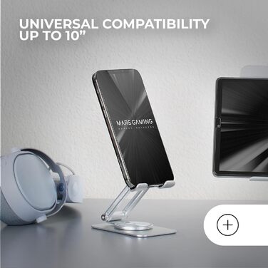 Підставка для ноутбука та планшета Mars Gaming MA-RSN, до 17 дюймів, регулювання висоти та кута нахилу, 360° обертання, сталева конструкція, неслизькі підкладки, складана портативна конструкція, сріблястий колір