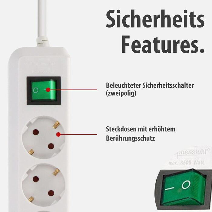 Бренненштуль Eco-Line, мережевий фільтр 8 розеток з вимикачем та 3м кабелем, білий