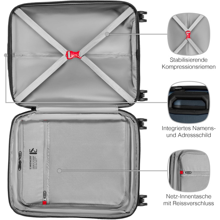 WENGER Pryo Hard Shell Suitcase with 4 Wheels, Trolley, Medium, 59 (67) L, Security Lock, for Men, Travel Vacation, 612537 (Blue, Carry-On)