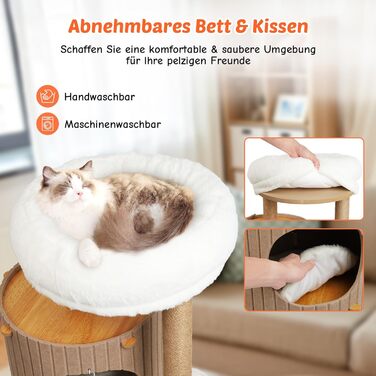 Котячий будиночок з подряпальником - великий, стійкий, з біо-льону, для котів до 25 кг (Бежевий)