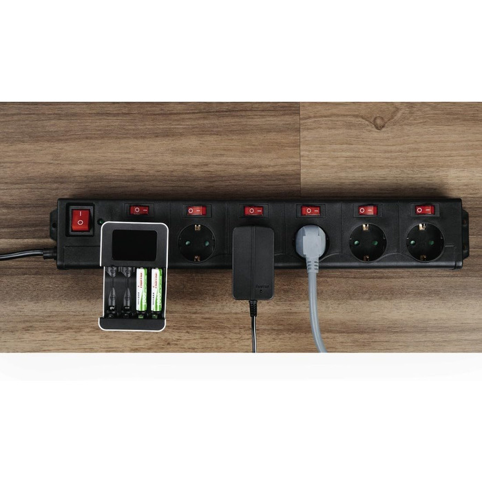 Розподільник розеток Hama з індивідуальним керуванням, захистом від перенапруги, 6 розеток, поворот на 90°, чорний, 1.4м кабель