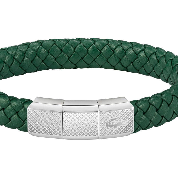 Браслет шкіряний Lacoste ROKEL плетене шкіряне, з магнітною застібкою (зелений/чорний)