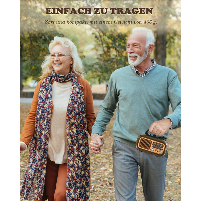 Ретро Радіо Klein з Bluetooth: портативне AM/FM/SW радіо з сонячною панеллю, USB/TF-карта, 1200mAh, золотий колір