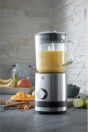 WMF Kitchen minis Compact Mixer, Mini Stand Mixer, 400 Watt, Small Stand Mixer, 0.8 l Glass Container, Pulse Function, Cromargan Matt Single