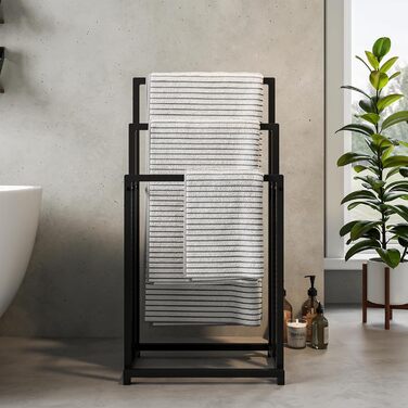 Підставка для рушників, тримач для рушників, стійка для рушників на 3 батончики, чорна, сталь, для ванної кімнати