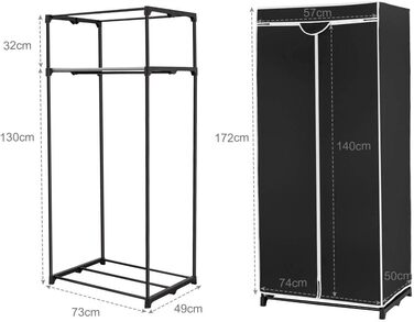 RELAX4LIFE Wardrobe with Metal Frame, Fabric Closet with Large Storage Space, Folding Wardrobe with Cover, Textile Closet with Non-Slip Feet, Folding Clothes Closet Fabric Closet (Black)