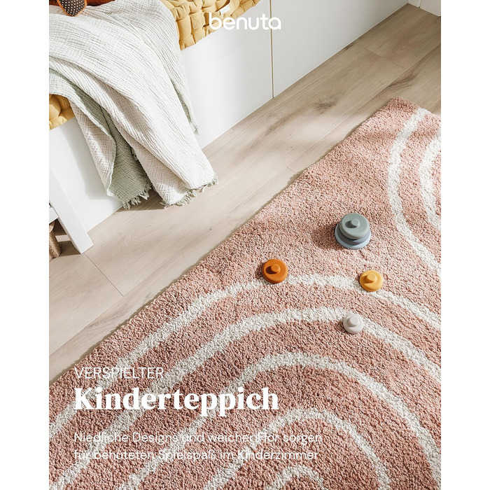 benuta Listening Kids Rug Gobi - Acrylic - Rectangular & in Style: Children's Motifs, Stripes, Scandi Living - Easy Care for Living Room, Bedroom, Blue, 160x230 cm 160 x 230 cm (Rectangular) Blue