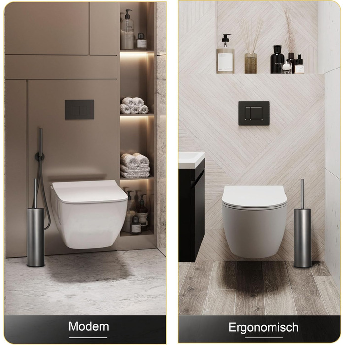 Підлогова щітка для унітазу Dazi металева сіра з 2 щітками для глибокого очищення та захистом від бризок та засмічення