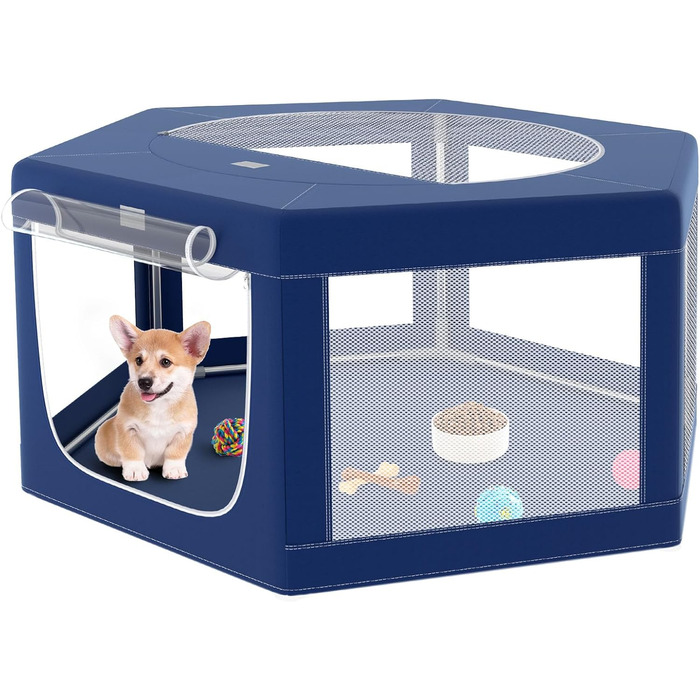Шестигранний вольєр для собак, 114 см, м'який вольєр для цуценят з тканини 600D Oxford, стабільна конструкція з товстих нержавіючих труб, 65,6 см висота, вольєр для собак та дрібних тварин, колір: морська хвиля
