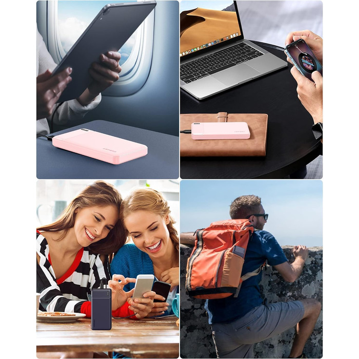 Power Bank AsperX 10000mAh (2 шт.) з USB-C, 4 порти, для iPhone, iPad, Huawei, Tablet - Чорний+Білий