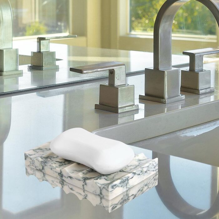 Склянка для мила з мармуру з отвором, зелена текстура. Прямокутна склянка для мила з хвилястою формою, самостійно спорожняється, для ванної кімнати, кухні. Підставка для мила та губки.