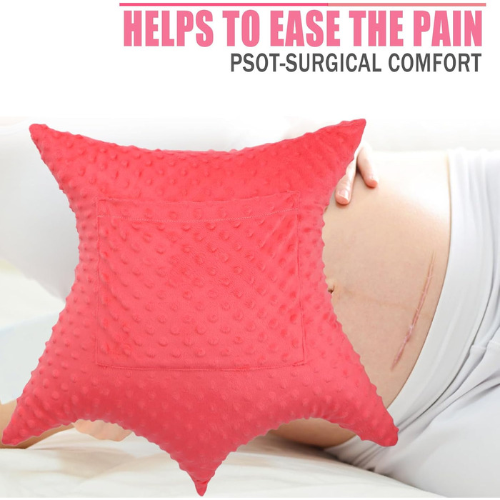 Star-shaped Hysterectomy Pillow for Abdominal Surgery with 2 Pockets, Hysterectomy Pillow Must-Have Recovery Gift Post-operative Tummy Tuck Abdominal Pillow Minky Dot Red