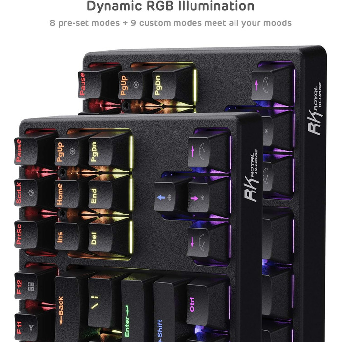 Механічна ігрова клавіатура Royal Kludge RK87G RGB TKL з 87 клавішами, без NumPad, тактильні коричневі перемикачі, підключення 2.4G, макроналаштування, чорний колір