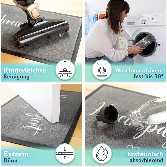 Килимок для дому Hereinspaziert 40x60 см: мийний, для порогу, з написом та серцем