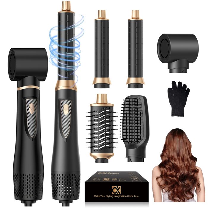 Стайлер для волосся 5 в 1 UKLISS Airstyler: іонний фен-щітка з автозавиванням (32 мм), набір для сушіння, випрямлення та об'єму, чорний