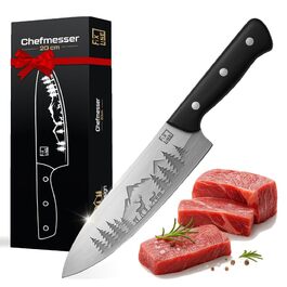 Ніж кухарський FIXLINE® Chefmesser 20 см BLACK FOREST Edition – професійний ніж для кухні, нержавіюча сталь, чорна дерев'яна ручка, подарункова упаковка