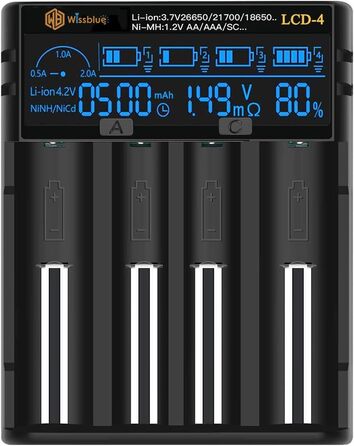Зарядний пристрій LCD для акумуляторів 18650 з USB Power Bank 2A, для Li-ion/Ni-MH (14500, 16340, 18650, 20700, 21700, 26650, AA, AAA)