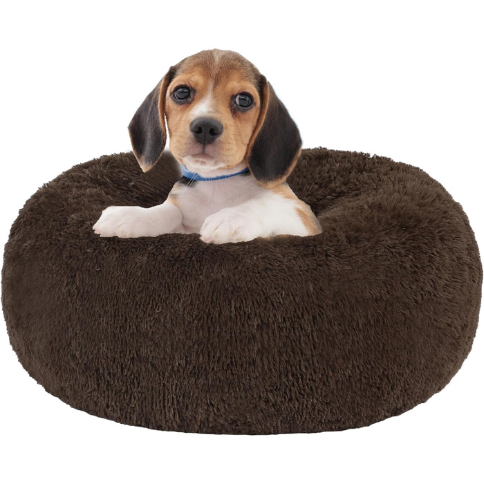 Ортопедичне ліжко для собак HMTOPE: кругла подушка, софа для собак та котів, корзина для собак, зручне, миюче, 70 см Ø, (60 x 60 x 18 см, Коричневий)