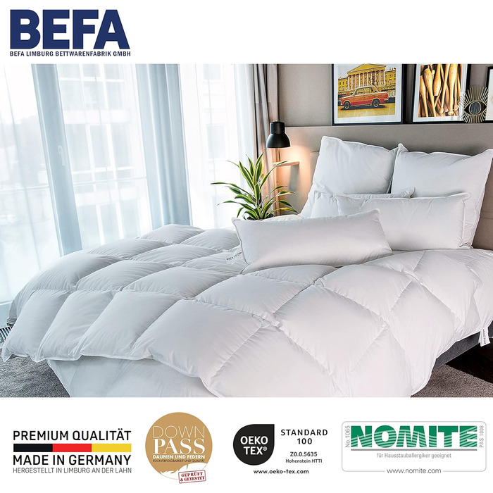 Зимова ковдра BEFA NATUR 240x220 см, 60% пуху, 40% пера, для алергіків, сертифікат Öko-Tex 100, Downpass, Німеччина