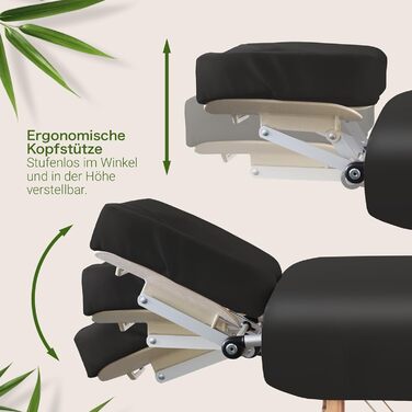 Масажне ліжко MASSUNDA Mobile Comfort Deluxe – розкладне, регульоване по висоті, широке, з дерев'яним каркасом, ергономічною підголівником, покриттям, підлокітниками та подушкою (Чорний)