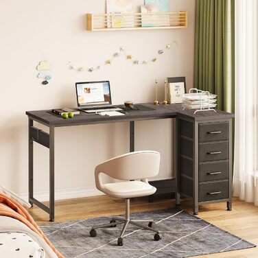 Комп'ютерний стіл Coleshome L-подібної форми 100x70 см з 4 шухлядами, сірий, для офісу, робочого кабінету, спальні