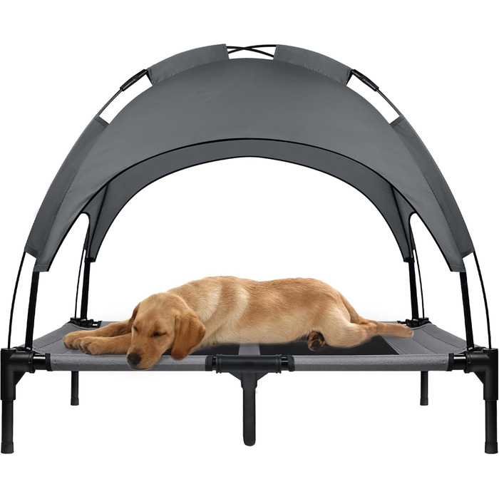 Підвищене ліжко для собак з балдахіном, ліжко для домашніх тварин Outdoor для кемпінгу, пляжу. Ліжко для собак з водонепроникним дахом, диван для собак з дихаючою сіткою. Розмір XL - 122 x 92 x 102 см (L-92 x 76 x 92 см)