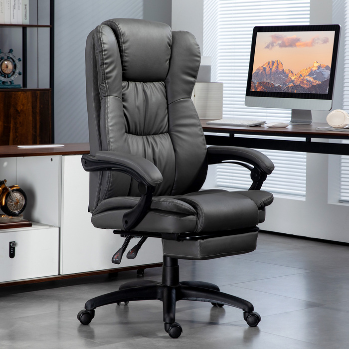 Vinsetto Office Chair Executive Swivel Chair with Footrest and Headrest, Ergonomic Chair, Vibration Desk Chair with Reclining Function, Massage Function, Faux Leather, Dark Grey, 68.5x68.5x113-121cm | Aosom