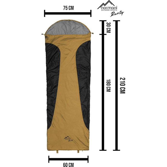 normani Ultralight Sleeping Bag Runty COMPACT SIZE! 3D Microfiber Microtech Filling, Waterproof Summer Sleeping Bag Yellow 210 cm x 75 cm x 60 cm (Right)