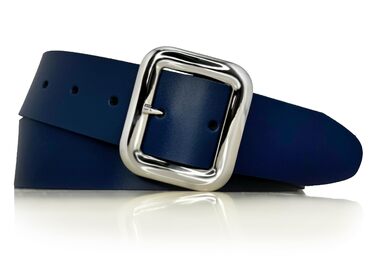 Жіночий шкіряний ремінь Almela з срібною пряжкою 40 мм (синій, 100 см)