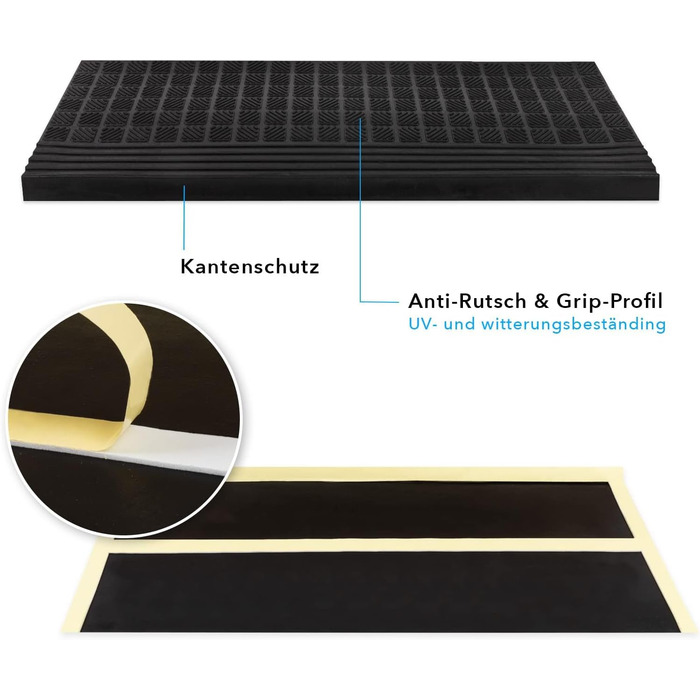 Rubber Threshold Ramps - Non-Slip Floor Transition Mats for Indoor/Outdoor Use - 5 Piece Set (65x25cm Diamond Design)