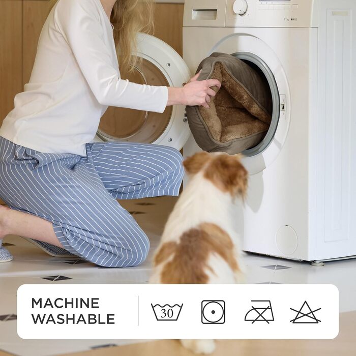 Ліжко для котів BEDSURE велике, миється - 63.5x53см, неслизьке, для собак маленьких порід, квадратне ліжко-кошик з м'яким бортиком, (51 x 41 см (Д x Ш), Коричневе)