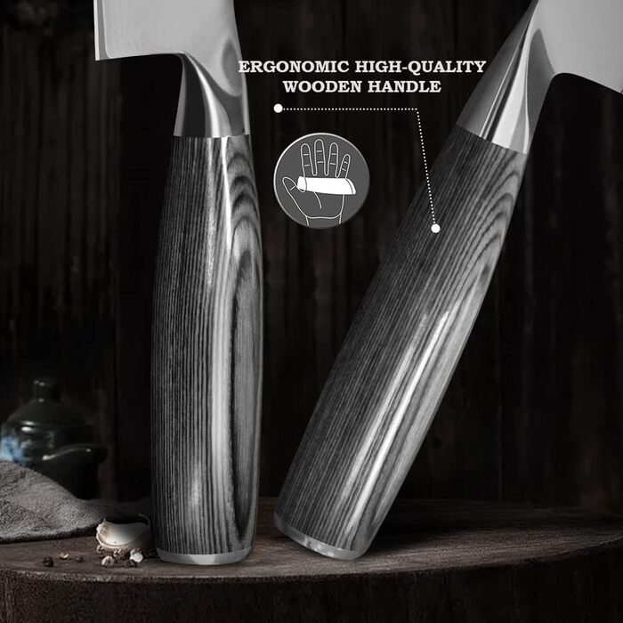 Набір кухонних ножів Damast: професійний ніж для м'яса, ніж шеф-кухаря, ручна робота, з нержавіючої сталі Damast, з антиковзним дерев'яним руків'ям, подарункова коробка