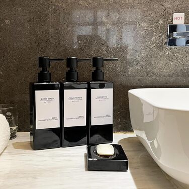 Диспенсер для мила настінний 3 шт 500 мл, чорний (з етикетками) - Shampoo Flaschen