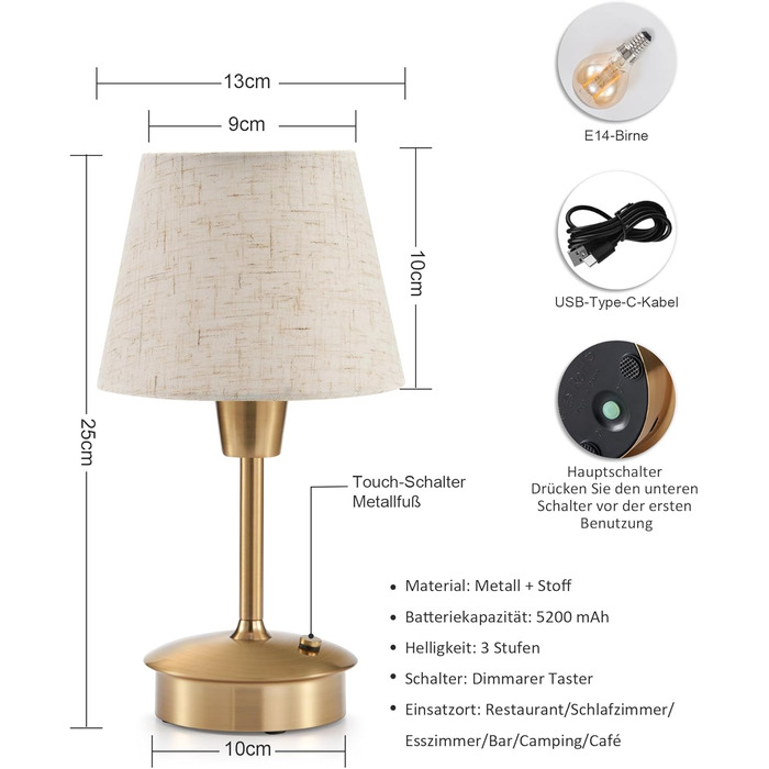 LED-лампа Egobasic настільна бездротова, 5200mAh, торкання, диммування, для дому та вулиці