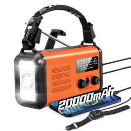 Радіо на сонячних батареях Notfallradio з ручним генератором, 20000mAh, AM/FM, ліхтарик, SOS, зарядка для телефону - помаранчеве