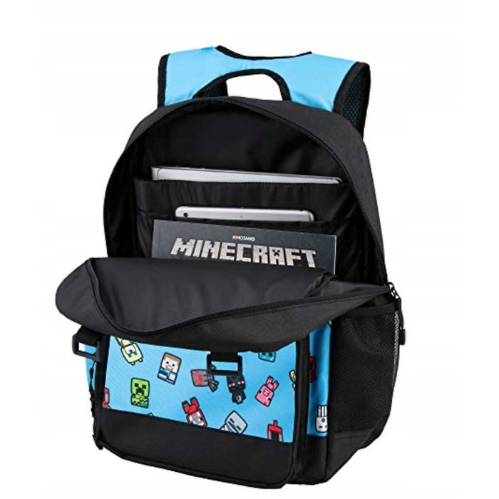 Багатовідсіковий шкільний рюкзак Minecraft: синій, відтінки коричневого, бежевого та зеленого