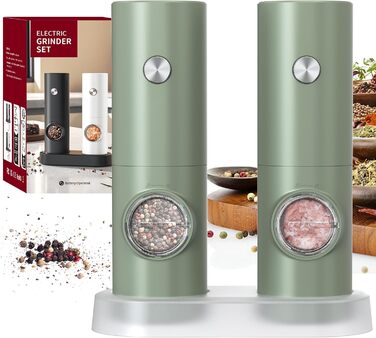 Електричні мельниці для солі та перцю CIRCLE JOY 2 шт. з підзарядкою, білим LED-світлом та регулюванням помелу, чорні (70 мл)