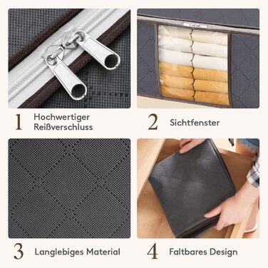 Органайзери для зберігання Lifewit 4 шт. по 35л, під ліжко, для одягу, ковдр, постільної білизни, сірий колір