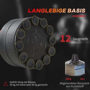 HOMCOM Боксерський мішок-стенд з рефлекс-м'ячем, 360° обертання, присосок, заповнюється піском/водою, стоячий боксерський асистент з рукавичками, насос, боксерський мішок для тренувань 88 x 48 x 155-205 см