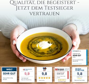 Набір посуду Porzellan Crystal 24 елементи для 6 осіб: тарілки, миски, тарілки для їжі. Білий посуд з чорним краєм Pure Living.